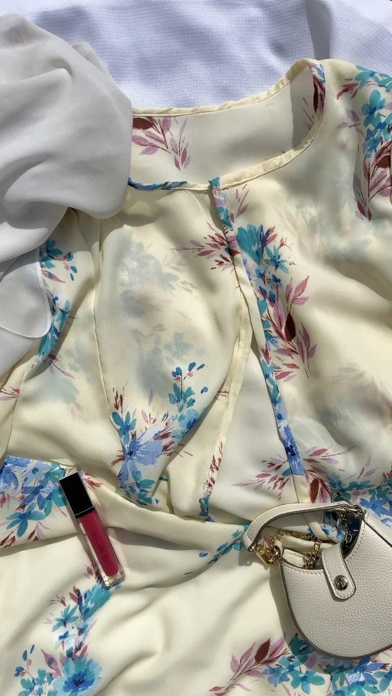 Cream floral printed occasion dress